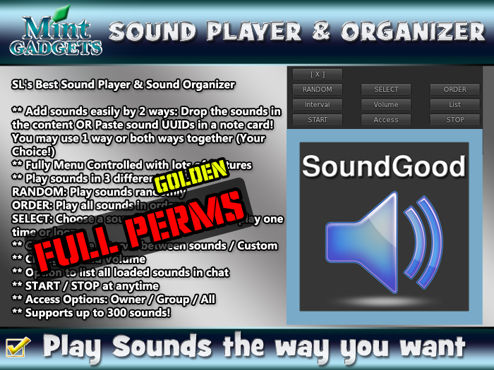 >> SoundGood -  SL's Best Sound Player & Organizer FULL PERMS / GOLDEN