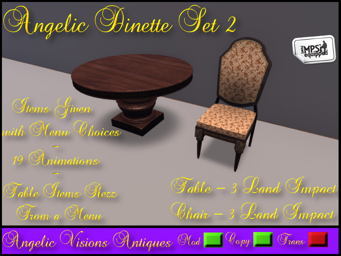 Angelic Dinette Set 2 Boxed