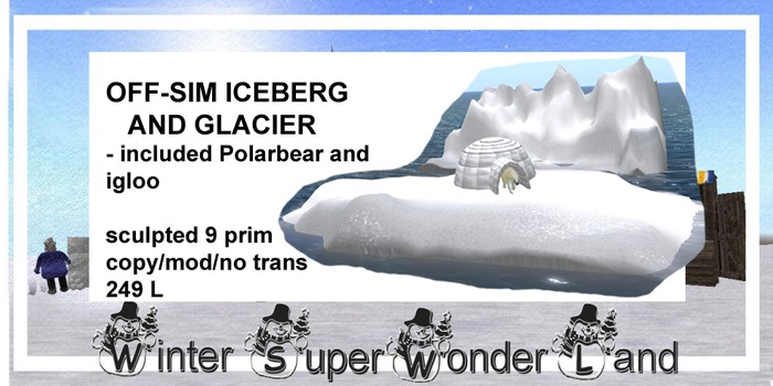 OFF SIM Iceberg with Polarbear Igloo9 prim  no trans