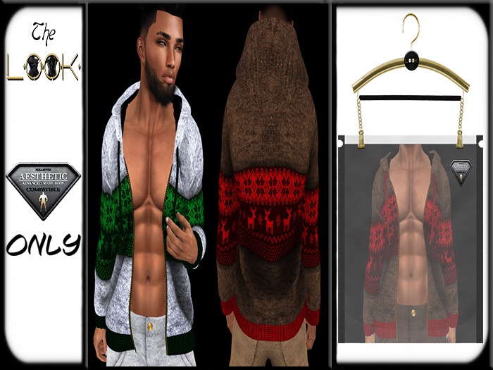 ! [L] ! Aesthetic Reindeer Open Hoodie  Brown & Red