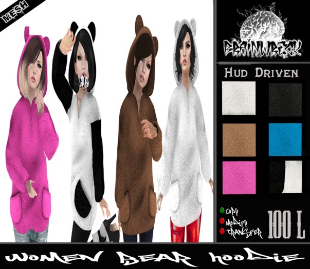 .::Brain Wreck::.  Women's Bear Hoody