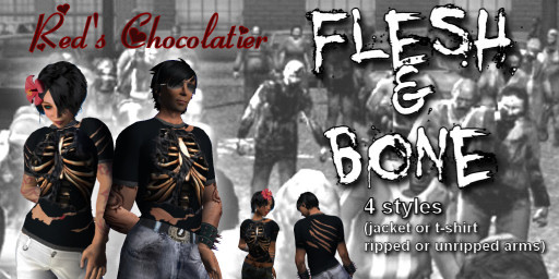 TShirt  Skeleton Flesh & Bone Ripped  set /box