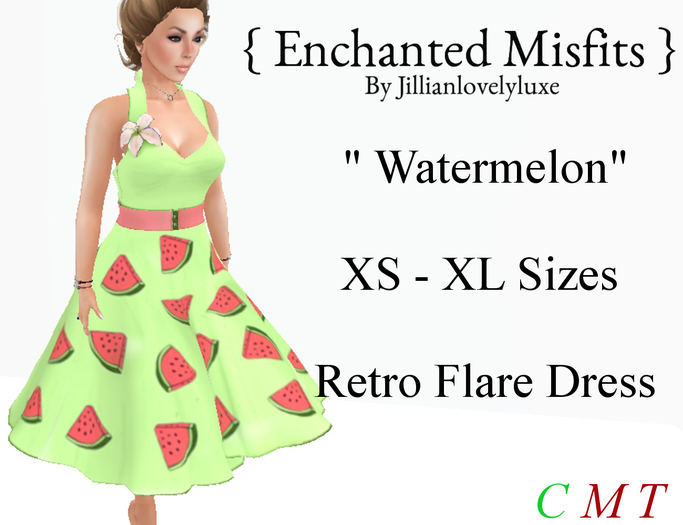 {EM} - Retro Flare Dress - Watermelon