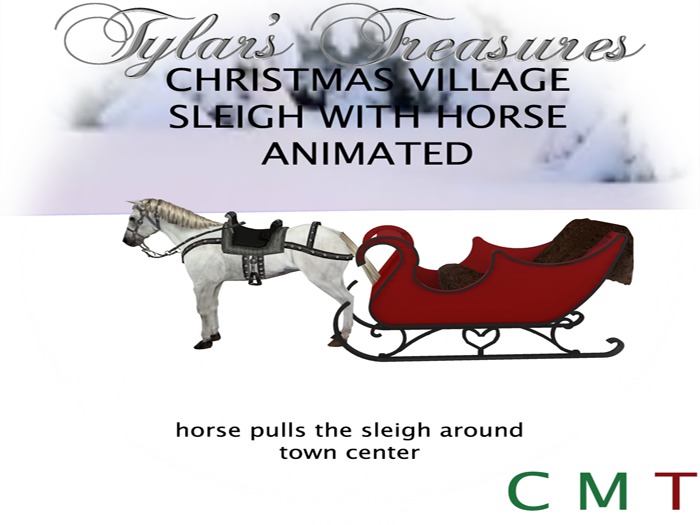 .:TT:.  CHRISTMAS VILLAGE SLEIGH WITH HORSE ANIMATED BOXED