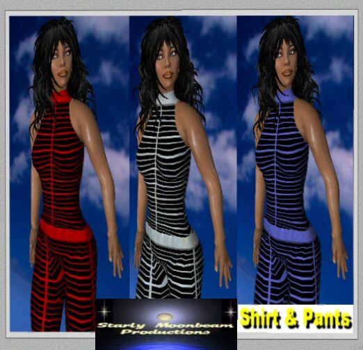 Striped Pants Set in Red, Grey & Blue