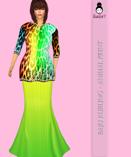 {B}ANIMAL PRINT KURUNG - YELLOWGREEN