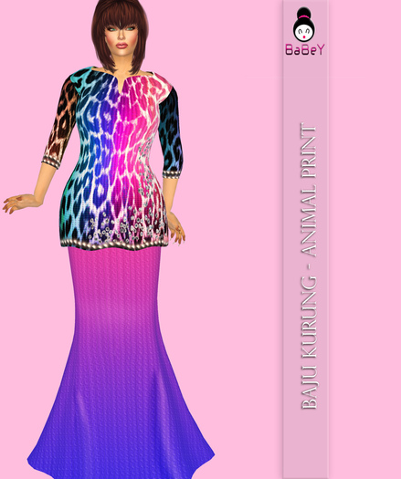 {B}ANIMAL PRINT KURUNG - PINKBLUE