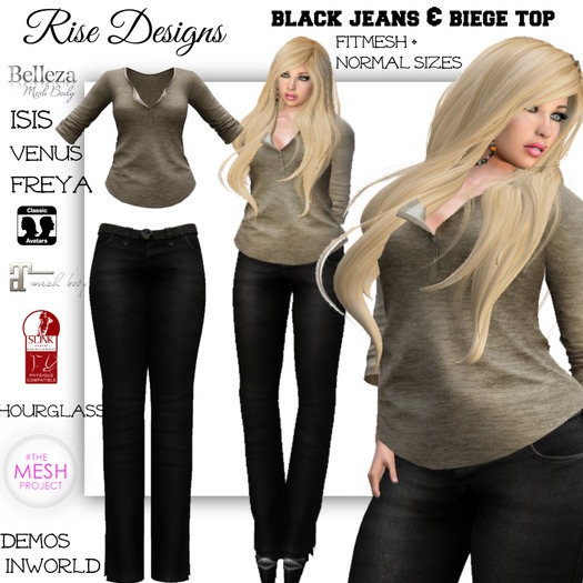 Ryders Black JEANS + BEIGE TOP