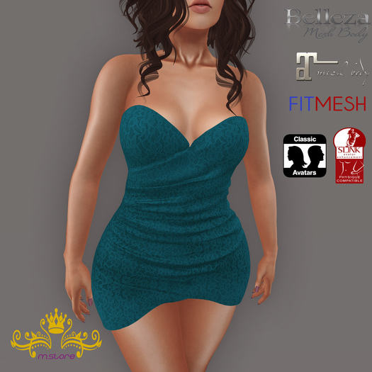 {M.S}Dress Strapless Julie Lace Teal