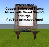 Copper Embossed Frame Mirror with Wood Shelf-1 prim tga (boxed)