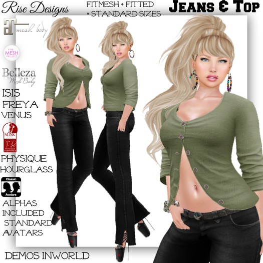 RYDERS ASHLEY OLIVE TOP AND JEANS 