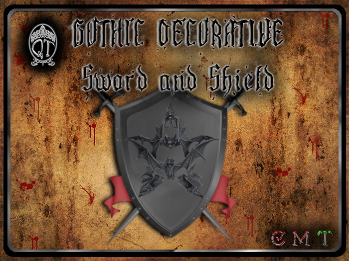 .::QT::. Gothic Decorative Sword & Shield (bats)