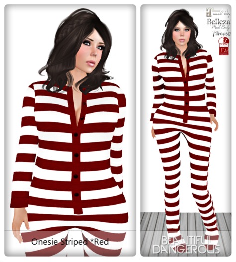 ! Beautiful Dangerous ! Onesie Striped [Red]