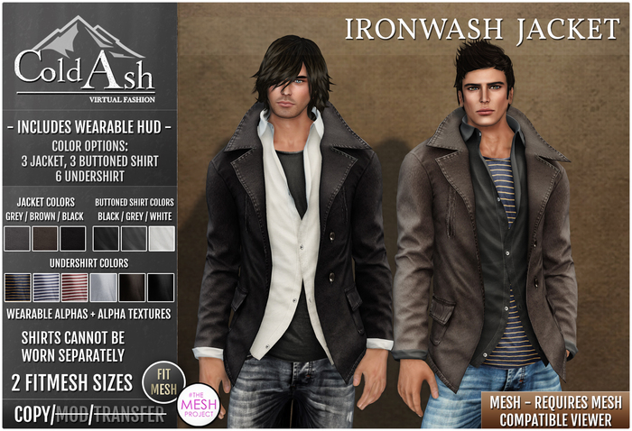 {COLD-ASH} Mens MESH IRONWASH Jacket