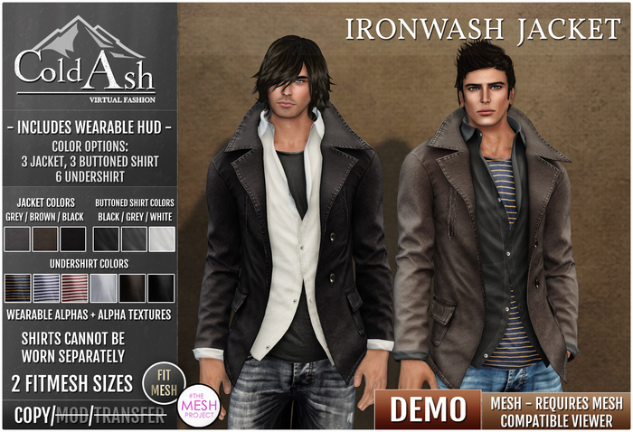 {COLD-ASH} DEMO Mens MESH IRONWASH Jacket