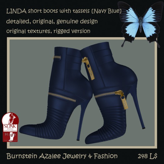 LINDA short Navy Blue boots with tassels RIGGED