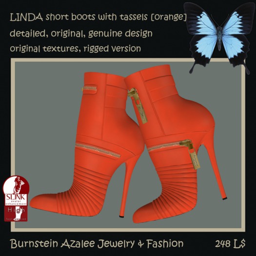 LINDA short orange boots with tassels RIGGED