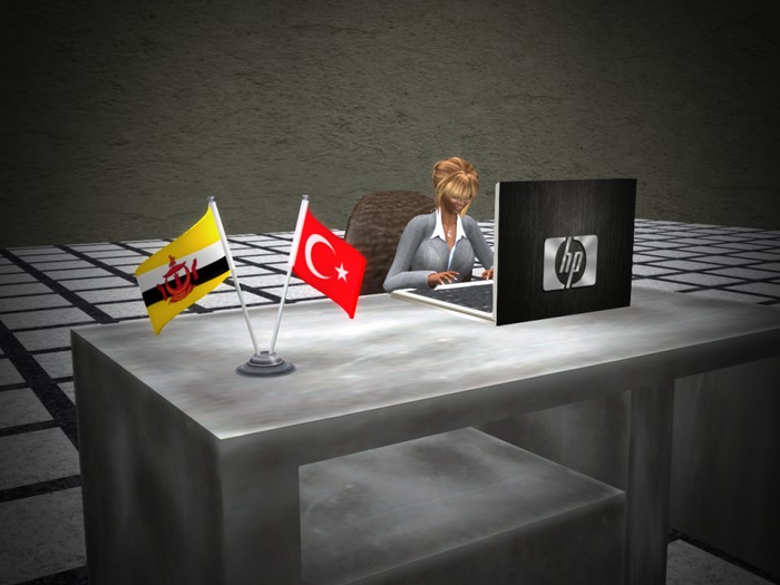 Turkey & Brunei Friendship Table Desk Flag Set (metal) Boxed