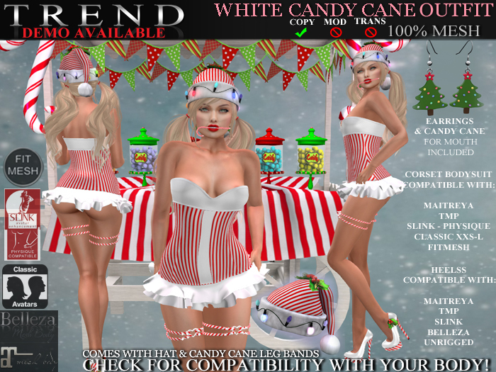 Second Life Marketplace TREND CORSET BODYSUIT "CANDY CANE WHITE