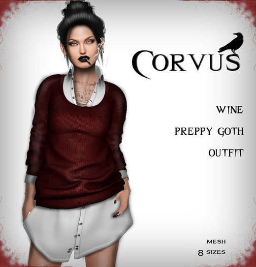 Corvus : Wine Preppy Goth Outfit