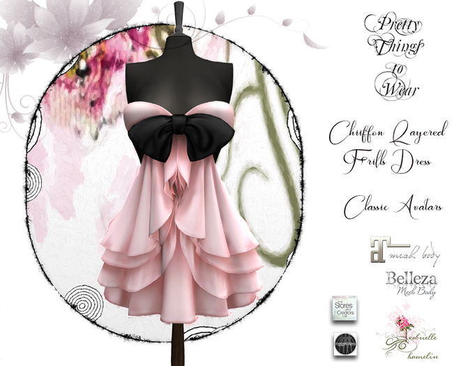 .::Pretty Things::.  **Fitmesh Updated** Coral Chiffon Frilly Dress - 