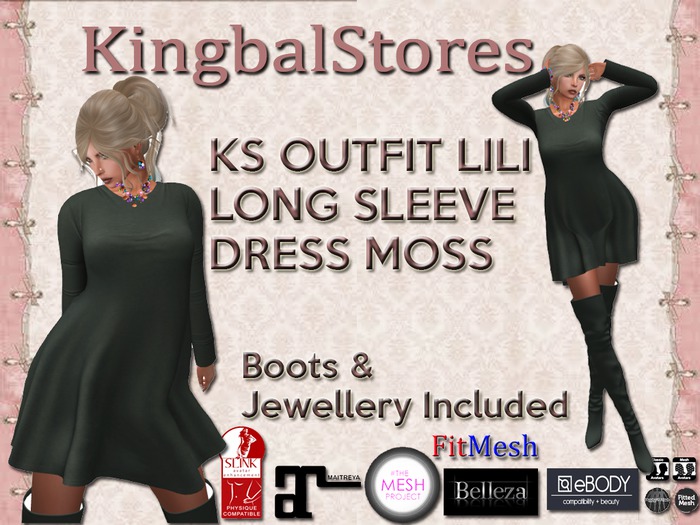 KS OUTFIT LILI LONG SLEEVE DRESS MOSS