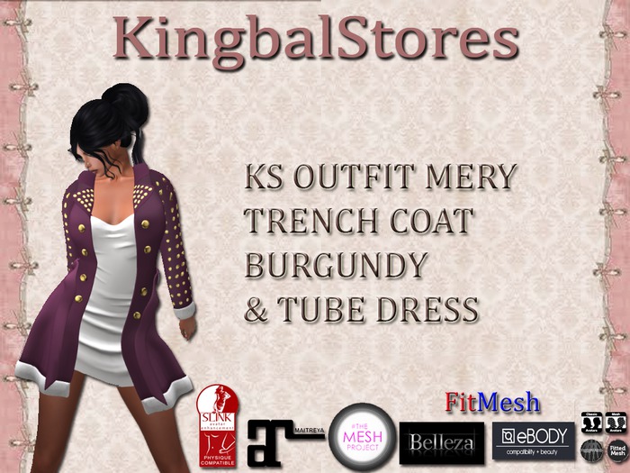150 KS OUTFIT MERY TRENCHCOAT BURGUNDI&TUBE DRESS