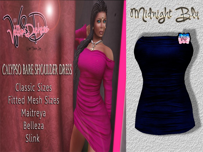 {VD} Calypso Bare Shoulder Dress [Midnight Blu]