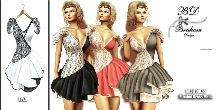 Braham Design Wahite Rya Pleated Dress Mesh
