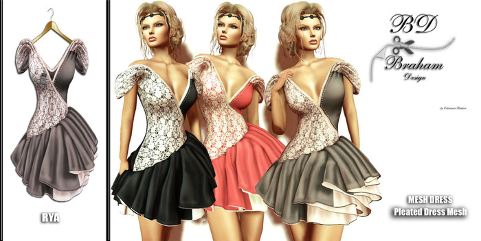 Braham Design Brown Rya Pleated Dress Mesh