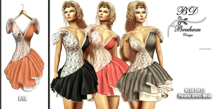 Braham Design Orange Rya Pleated Dress Mesh