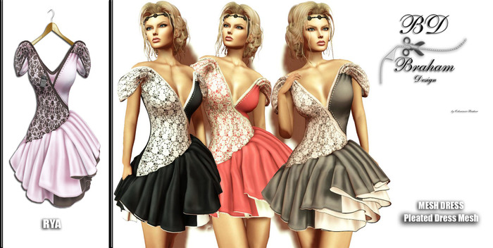 Braham Design Pink Rya Pleated Dress Mesh