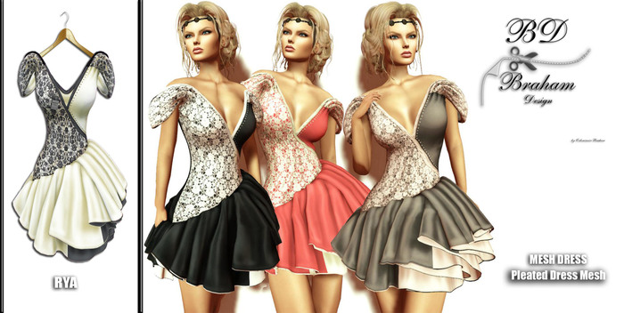 Braham Design Yellow Rya Pleated Dress Mesh