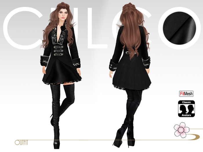 -Culco- Military Style Embroidered Outfit - All Black