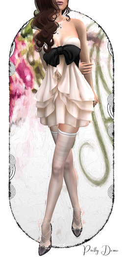 .::Pretty Demo::. **Fitmesh Included** Peach Shimmer Frilly Dress Revised Demo