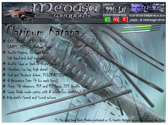 Second Life Marketplace Medusa Weapons Platinum Katana Boxed 