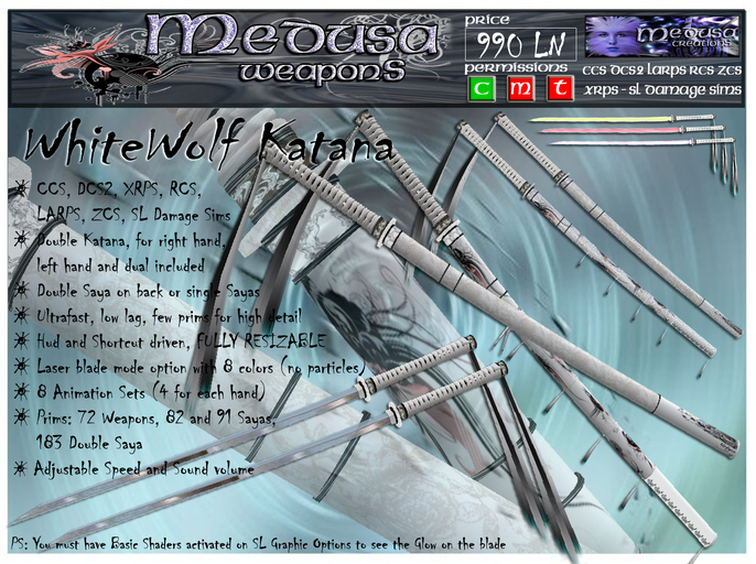 Second Life Marketplace Medusa Weapons WhiteWolf Katana Boxed 