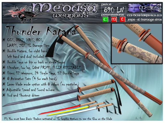 Second Life Marketplace Medusa Weapons Thunder Katana Boxed 
