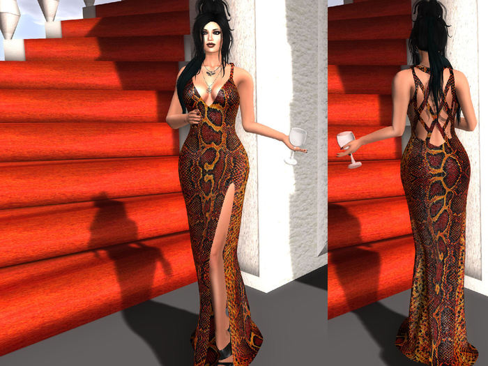 Back Cutouts/Side Split - Long Gown - Beaded - Eastern Elegance