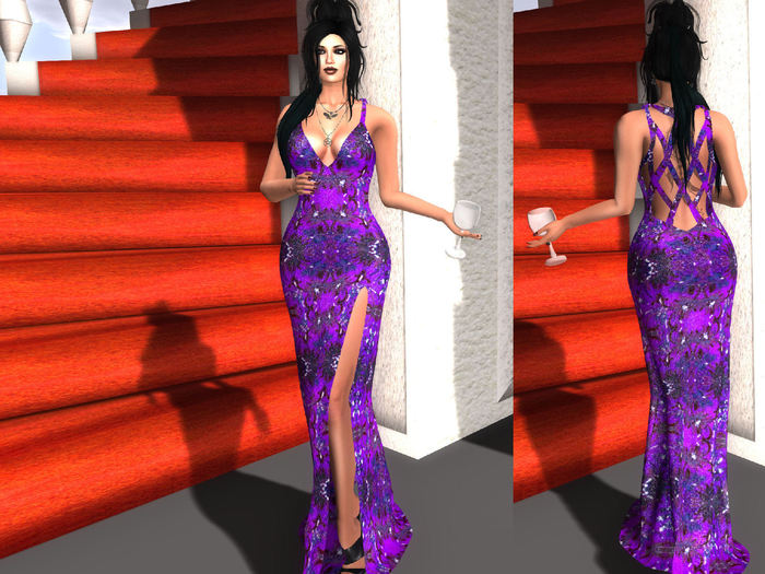 Back Cutouts/Side Split - Long Gown - Beaded - Eastern Elegance