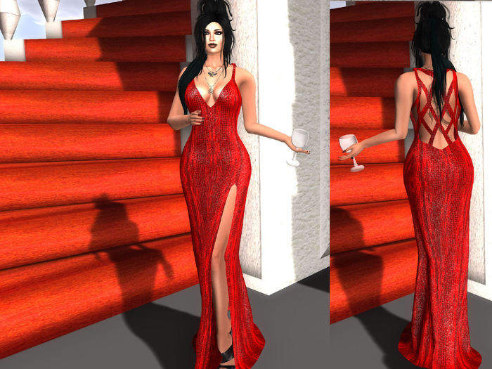 Long Gown - Red Square Sequin
