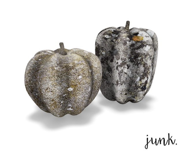 junk. stone pumpkins.