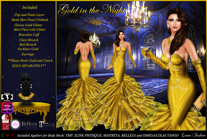 -Lamu Fashion-Gown *Gold in the Night* (Appliers for Body: TMP, Slink Physique,Belleza,Maitreya,Omega/Lolas) 