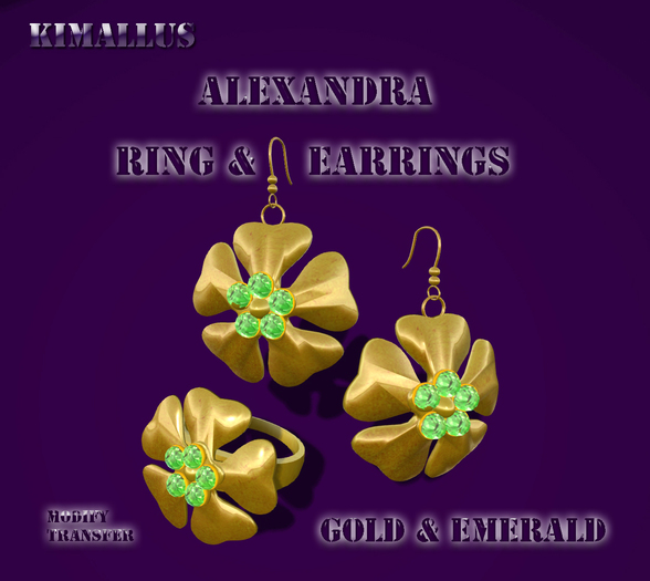 Alexandra Gold & Emerald Ring & Earrings