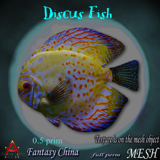 Fantasy China Mesh Discus Fish full perm 0.5 prim
