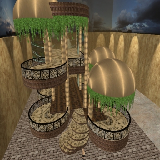 2 story- open- golden domes
