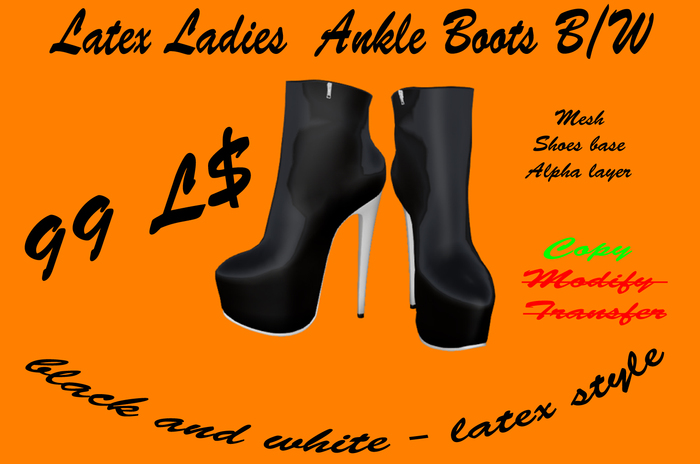 +++Latex Ladies Ankle Boots B/W BOX