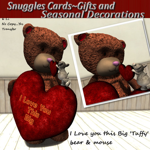 I Love you this Big 'Tuffy' bear & mouse By Snuggles 