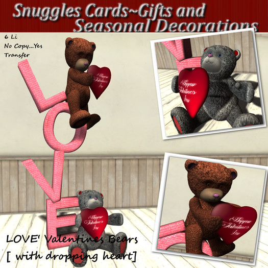 'LOVE' Valentines Tuffy Bears [ with dropping heart]