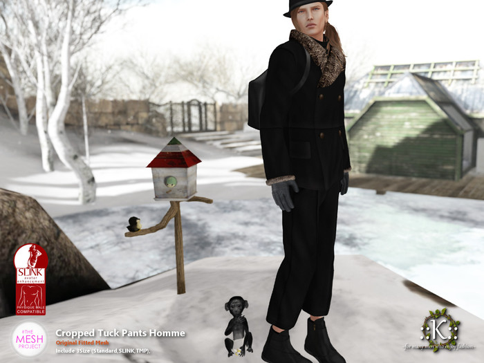 ::K:: Cropped Tuck Pants Homme Oldrose